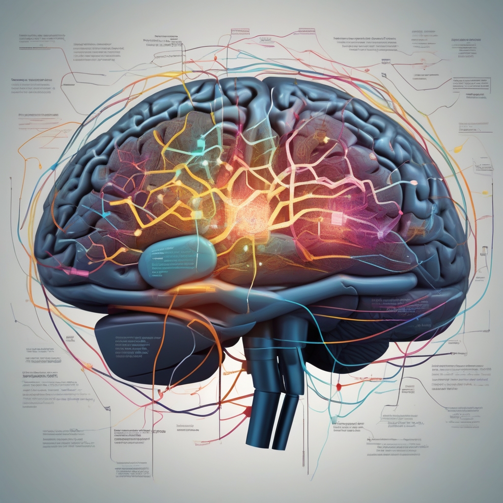 A highly detailed and colorful illustration of a human brain with intricate neural pathways and vibrant patterns, symbolizing advanced neuroscience and cognitive processes.